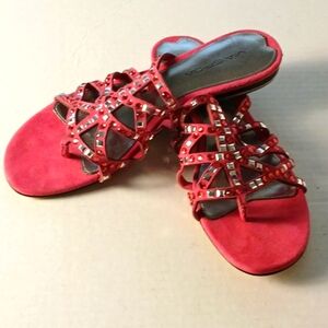 Via Spiga Women's Strappy Red Flat  Suede Sandals With Silver Studs Size 7